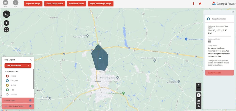 671 Georgia Power customers experienced outage in Thomson