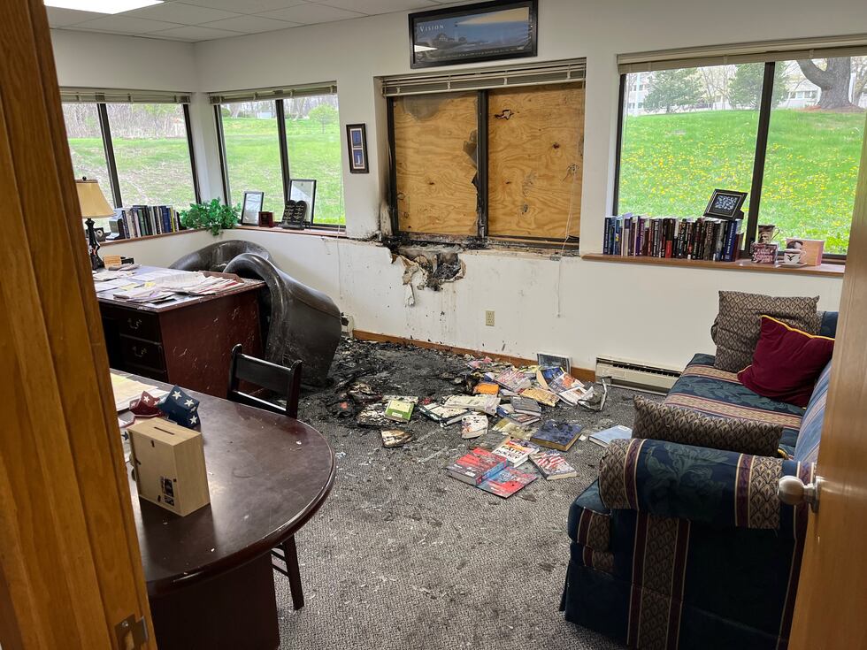Police determined that a Molotov cocktail was thrown into the building but did not ignite....