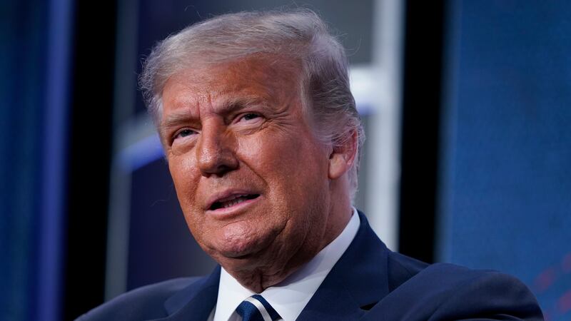 President Donald Trump speaks to the 2020 Council for National Policy Meeting, Friday, Aug....