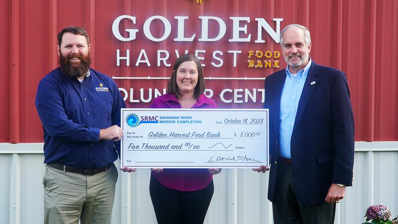 Savannah River Mission Completion provides $5,000 to the Golden Harvest Food Bank to feed the...