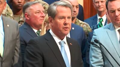 Georgia Gov. Brian Kemp announces on Feb. 13, 2024, that the Georgia National Guard will be...
